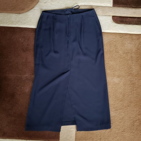 Dark Navy Blue Full Length Maxi Skirt with Drawstring and Slit - Picture 3 of 12